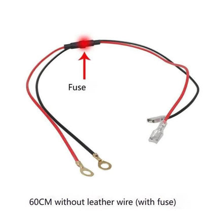 10A 60cm Plug-In O-Type Terminal Power Cable for Vehicle Chargers showing red fuse, ring terminals and O-type connector, 60cm tidy wiring