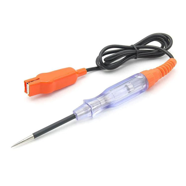 Practical Circuit Tester for Everyday Car Maintenance Tasks - clear-handle test probe with insulated clip for battery and wiring checks