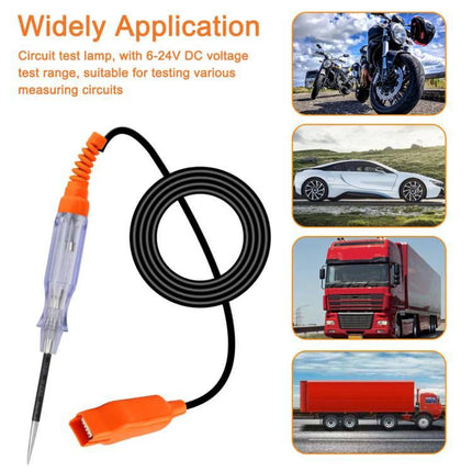 Practical Circuit Tester for Everyday Car Maintenance Tasks showing probe, clip and vehicles for DIY electrical checks