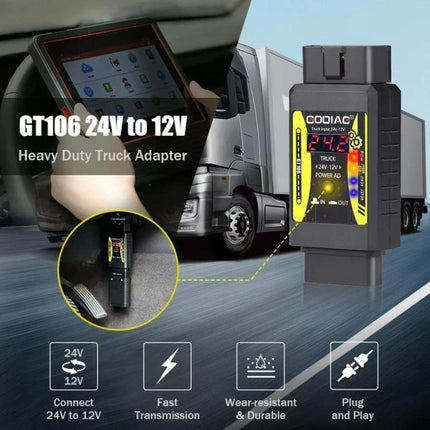Practical GODIAG Adapter for Daily Truck Maintenance Tasks - 24V to 12V truck diagnostic adapter for relay and injector testing