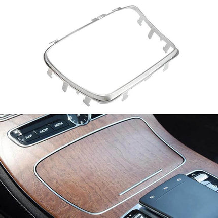 Mercedes E Class Cup Holder Ashtray Cover Decorative Strips – silver ABS+PC trim for center console cup holder, 220x145mm durable upgrade