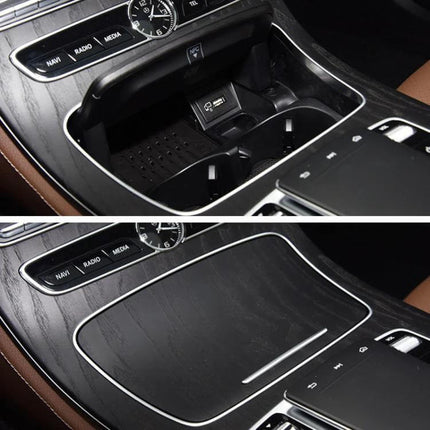 Mercedes E Class Cup Holder Ashtray Cover Decorative Strips — ABS+PC decorative center console trim, 220x145mm fit