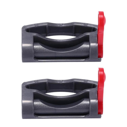 Dyson Vacuum Switch Latch Retainer for Hands-Free Cleaning gray plastic retainer with red latch shown in pair