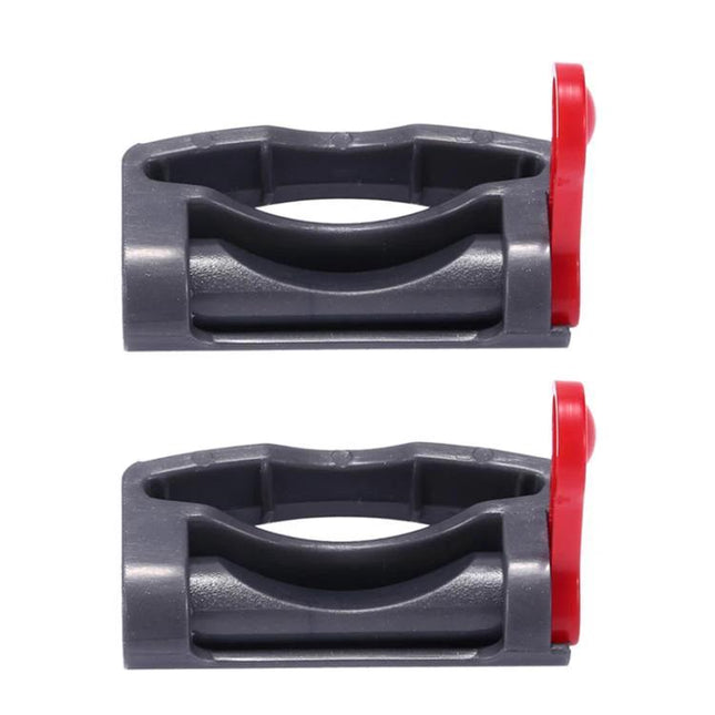 Dyson Vacuum Switch Latch Retainer for Hands-Free Cleaning gray plastic retainer with red latch shown in pair