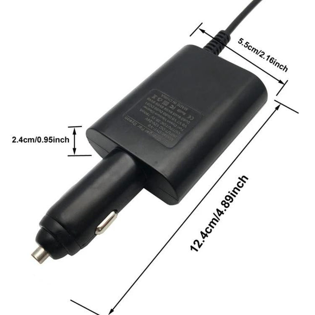 Portable Car Charger for Dyson V10 and V11 Vacuum Cleaners – black vehicle cigarette lighter adapter with cable and measurements