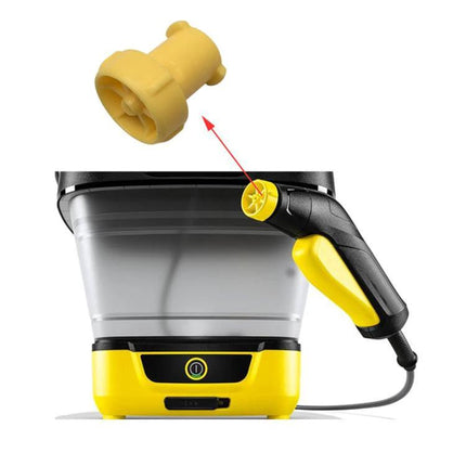Karcher Detail Nozzle for Targeted Cleaning on OC3 Vacuums – yellow replacement detail nozzle attached to OC3 handheld gun