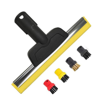 Karcher Glass and Mirror Cleaning Wiper Nozzle for Steam Cleaners - yellow squeegee accessory with 5 brush attachments for windows and mirrors