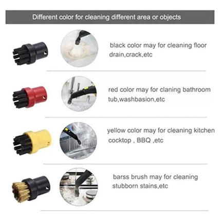 Karcher Glass and Mirror Cleaning Wiper Nozzle for Steam Cleaners showing multiple colored brush attachments for different cleaning tasks