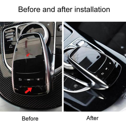 Car Multimedia Handwriting Board Cover For C-Class protecting touchpad from scratches and daily wear, before and after installation on Mercedes C-Class center console