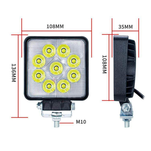 Forklift LED Front Working Headlight 4-Inch For Nighttime Use compact 136x108x35mm aluminum shell clear acrylic optics 27W or 48W