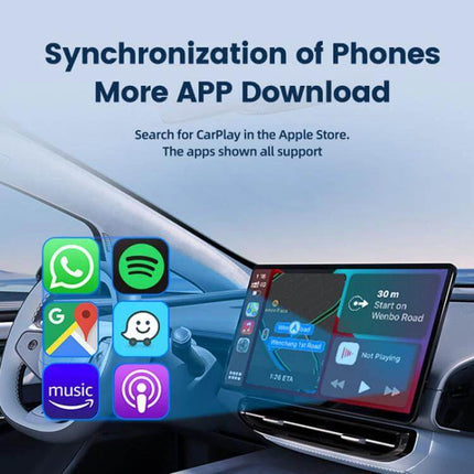 Carlinkit Original Car Wired to Wireless CarPlay Adapter showing in-dash wireless CarPlay with navigation and apps
