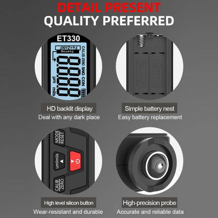 Mingzheng Paint Film Thickness Gauge for Metal Surfaces showcasing HD backlit display, battery nest, silicon button and high-precision probe