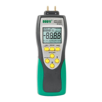 DUOYI Pressure Gauge for Daily Automotive Maintenance at Home - handheld differential manometer with digital LCD and buttons for car vacuum and brake checks