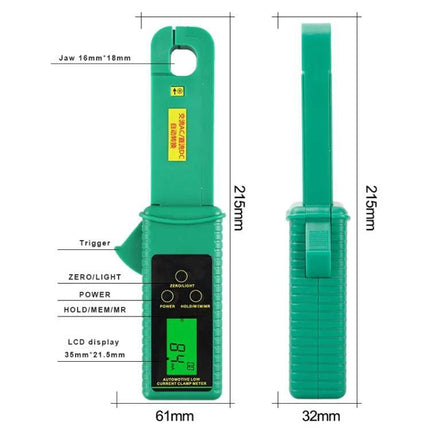 Keep your car's electrical system maintained with DUOYI Clamp Meter compact non-contact clamp meter showing dimensions and LCD display