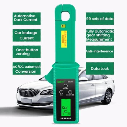 Keep your car's electrical system maintained with DUOYI Clamp Meter - green clamp meter measuring automotive current for alternator and battery checks