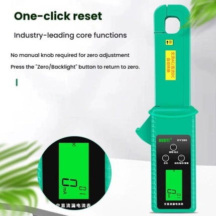 Keep your car's electrical system maintained with DUOYI Clamp Meter showing one-click reset and digital display for automotive current checks