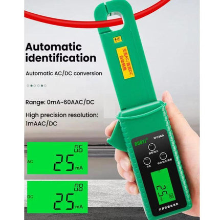 Keep your car's electrical system maintained with DUOYI Clamp Meter - green clamp meter measuring 25mA on car wiring
