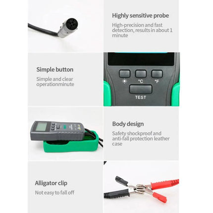 Duoyi Brake Fluid Testing Device for Everyday Car Maintenance - handheld tester with probe, simple button, display, alligator clips and protective case