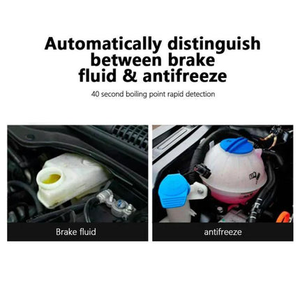 Duoyi Brake Fluid Testing Device for Everyday Car Maintenance - visual comparison showing brake fluid vs antifreeze reservoirs