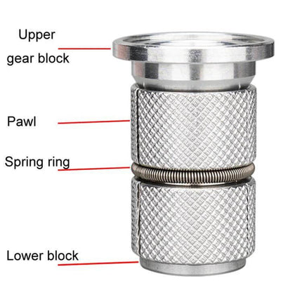 Mountain Road Bicycle Fork Expansion Core Screws 2 Pack - close-up labeled metal expansion core showing upper gear block, pawl, spring ring, lower block