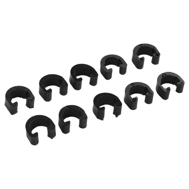 Bicycle Plastic C Clips 50 Pack For Cable Management - black durable plastic cable clips securing brake and gear hoses on frame (pack shown)