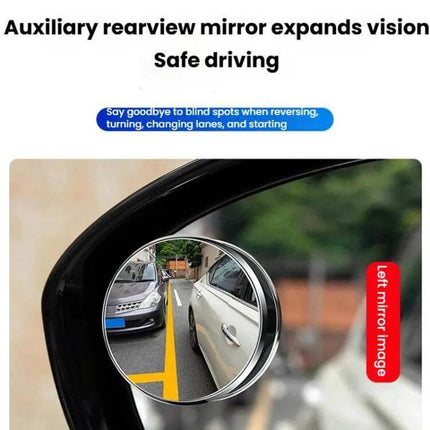 Blind Spot Rearview Mirror for Safer Car Reversing, Black Silver mounted on side mirror showing blind spot view
