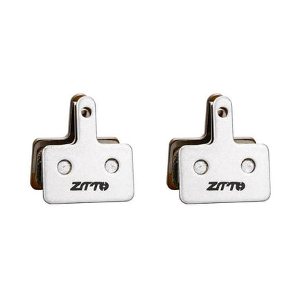 Metal Sintered Disc Brake Linings For Mountain Bikes - pair of silver sintered brake pads with mounting tabs, durable copper-tin composite, high-wear performance