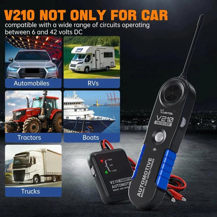VDIAGTOOL Circuit Tester for Everyday Vehicle Maintenance handheld probe kit showing receiver and transmitter for cars, RVs, boats, trucks, tractors