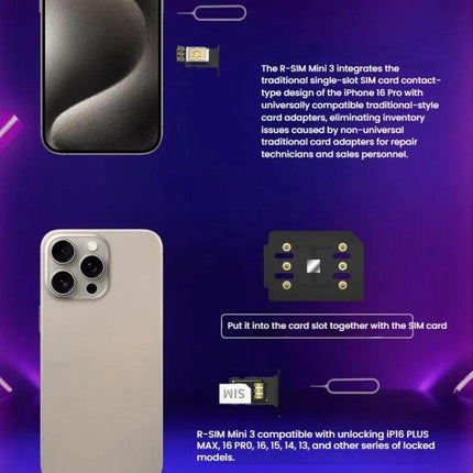 R-SIM Mini 3 for Dual SIM Use on iPhone Devices - compact plug-and-play SIM unlock chip for iPhone 13-16 series dual SIM setup