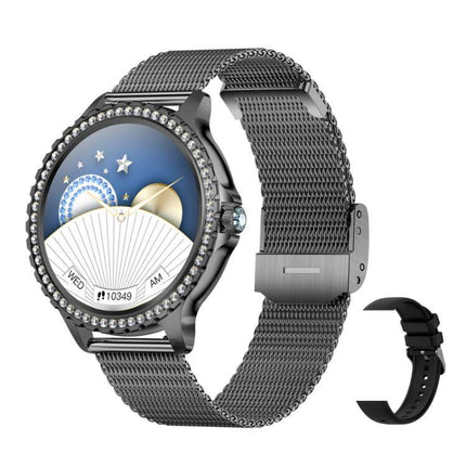 Waterproof Smartwatch for Everyday Wear and Sports - silver mesh band smartwatch with moon phase display, heart rate and Bluetooth calling