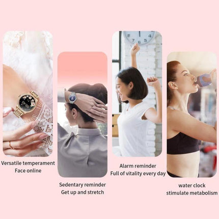 Waterproof Smartwatch for Everyday Wear and Sports showing heart rate, sedentary reminders, alarms, and hydration tracking