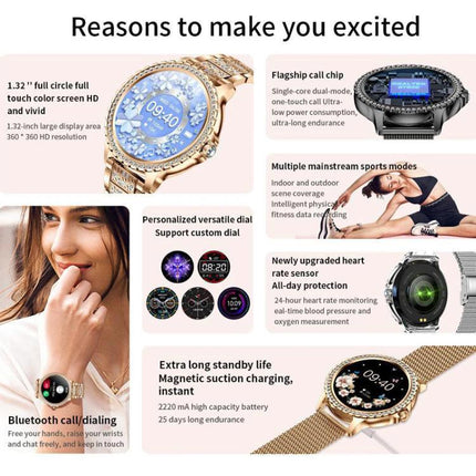 Waterproof Smartwatch for Everyday Wear and Sports - gold wrist smartwatch with heart rate, Bluetooth calling, sports modes and customizable dials