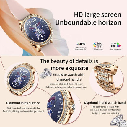Waterproof Smartwatch for Everyday Wear and Sports gold diamond-inlay womens smartwatch with HD large screen Bluetooth calling