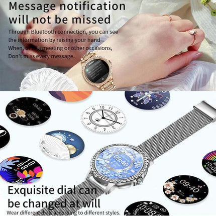 Waterproof Smartwatch for Everyday Wear and Sports showing notification, Bluetooth calling, interchangeable elegant watch faces