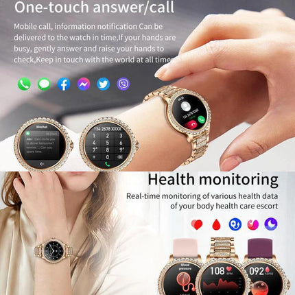 Waterproof Smartwatch for Everyday Wear and Sports with Bluetooth calling, heart rate and health monitoring, elegant gold design for walking and jogging