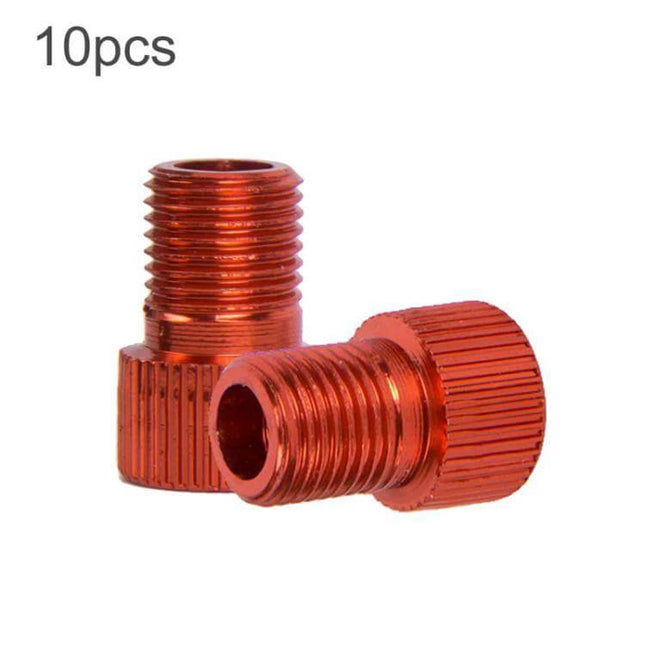 ZTTO Presta to Schrader Valve Converter Kit for Mountain Bikes - red aluminum alloy adapter pair with rubber O-ring, 10pcs compact inflation converters