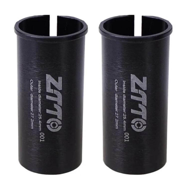 Bicycle Seat Post Conversion Sleeve Reducer For Multiple Diameters black aluminum alloy pair shown for adapting seat post sizes