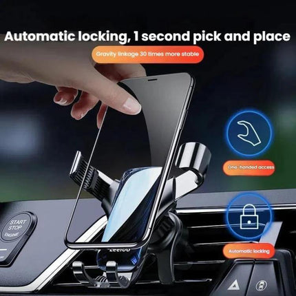 Leeioo Gravity Linkage Car Air Outlet Phone Holder metal gravity phone mount on car vent for one-handed quick-lock navigation and hands-free calls