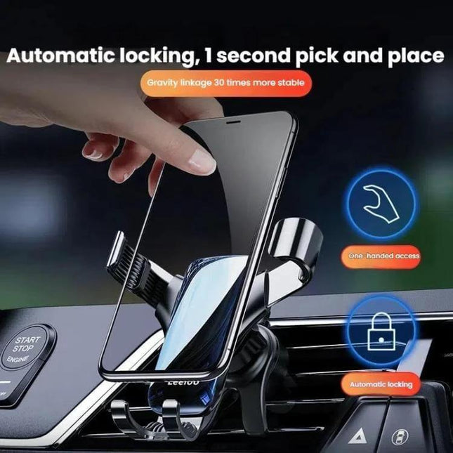 Leeioo Gravity Linkage Car Air Outlet Phone Holder metal gravity phone mount on car vent for one-handed quick-lock navigation and hands-free calls