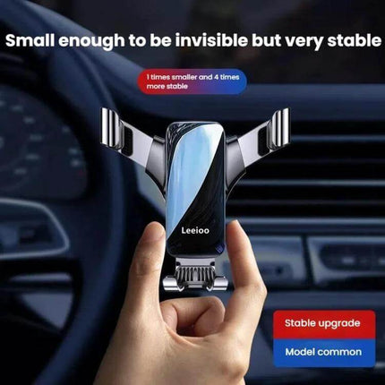 Leeioo Gravity Linkage Car Air Outlet Phone Holder metal gravity phone mount clipped to car vent, one-handed quick-lock secure fit