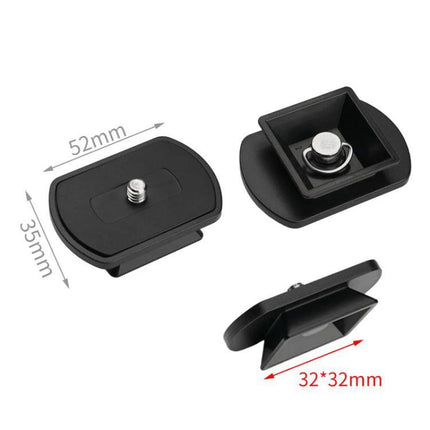 Quick Release Plate for Velbon QB-32 and Weifeng Tripods - compact 52x35mm camera quick release plate, 32x32mm base, tool-free swap