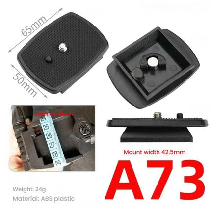 Quick Release Plate for Attaching Smartphone and DSLR Cameras to Tripods black ABS plate A73 65x50mm mount width 42.5mm