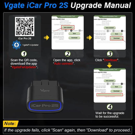 Vgate Tool for Everyday Car Maintenance and Monitoring Bluetooth OBD2 adapter iCar Pro 2S app update instructions