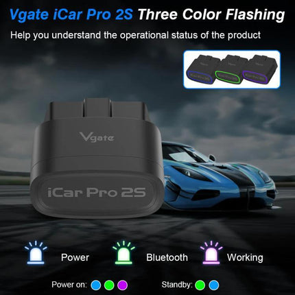 Vgate Tool for Everyday Car Maintenance and Monitoring Bluetooth OBD2 adapter iCar Pro 2S with three color LED status indicators