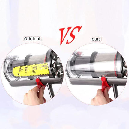Upgraded Replacement Trigger Switch for Dyson Dust Bins showing original vs ours easy-release comparison