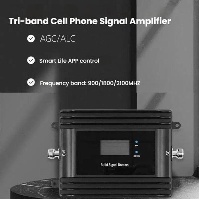 Tri-Band Mobile Signal Booster for Enhanced Home Coverage - tri-band 900/1800/2100MHz signal amplifier with Smart Life app control for homes, basements, apartments