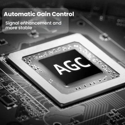 Tri-Band Mobile Signal Booster for Enhanced Home Coverage - close-up of AGC chip on circuit board highlighting automatic gain control for improved signal
