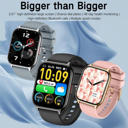A Daily Companion Smart Watch for Health and Fitness Tracking showing three color variants with heart rate, steps, and sleep icons