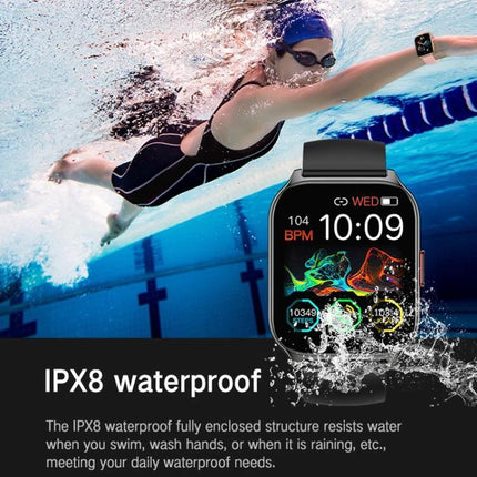 A Daily Companion Smart Watch for Health and Fitness Tracking showing swimmer using IPX8 waterproof smartwatch tracking heart rate and swim metrics