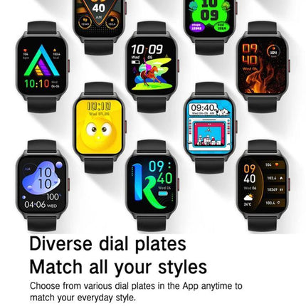 A Daily Companion Smart Watch for Health and Fitness Tracking showing multiple colorful watch faces and diverse dial plates to match everyday styles
